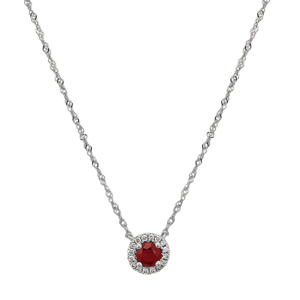 Twila Ruby & Diamond Halo Pendant
