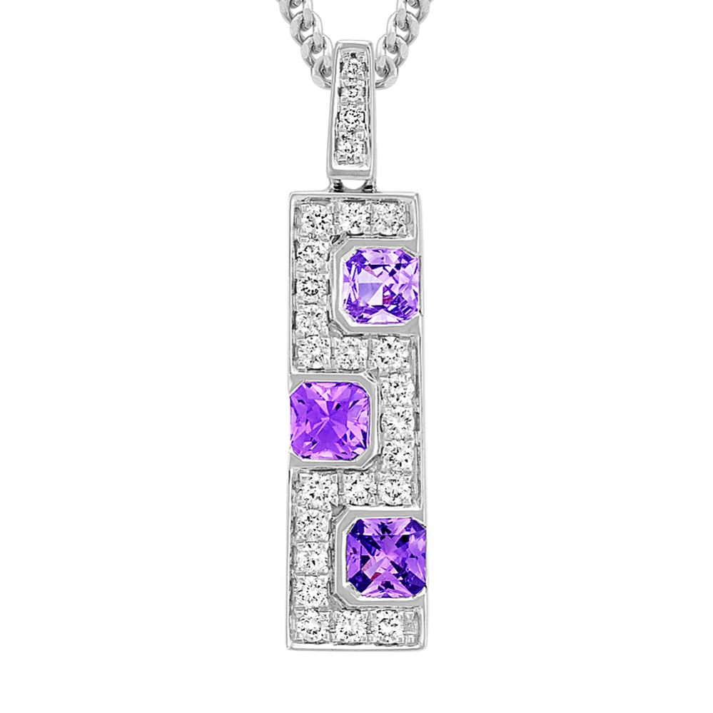 Radiant Cut Lavender Sapphire and Round Diamond Pendant (18 in)