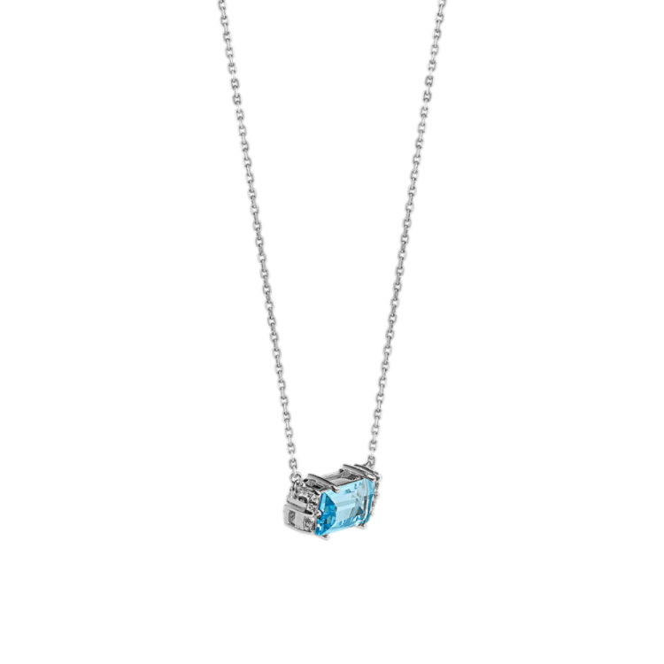 Raine Sky Blue Natural Topaz and Natural Diamond Pendant in Sterling Silver (18 in)