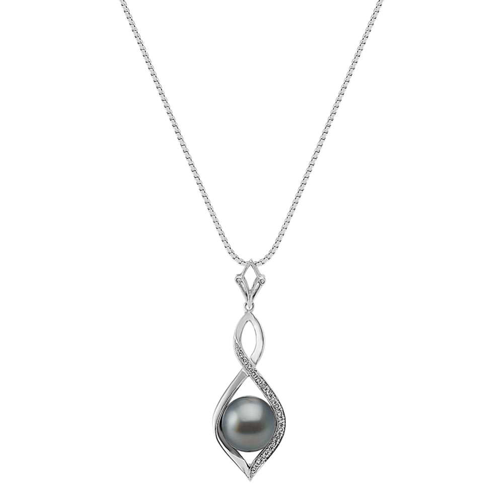 Ravenna 9mm Tahitian Cultured Pearl and Diamond Pendant in 14K White Gold (20 in)