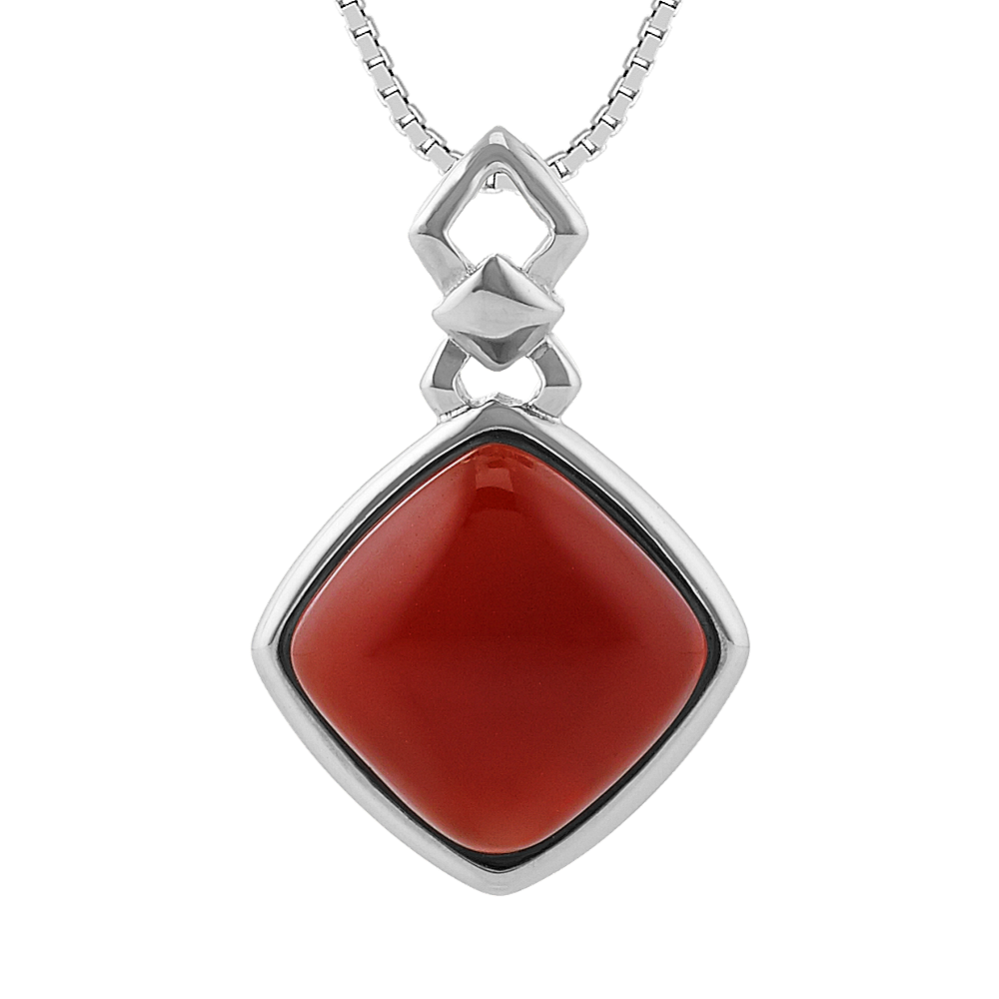 Red Carnelian Pendant in Sterling Silver (18'') | Shane Co.
