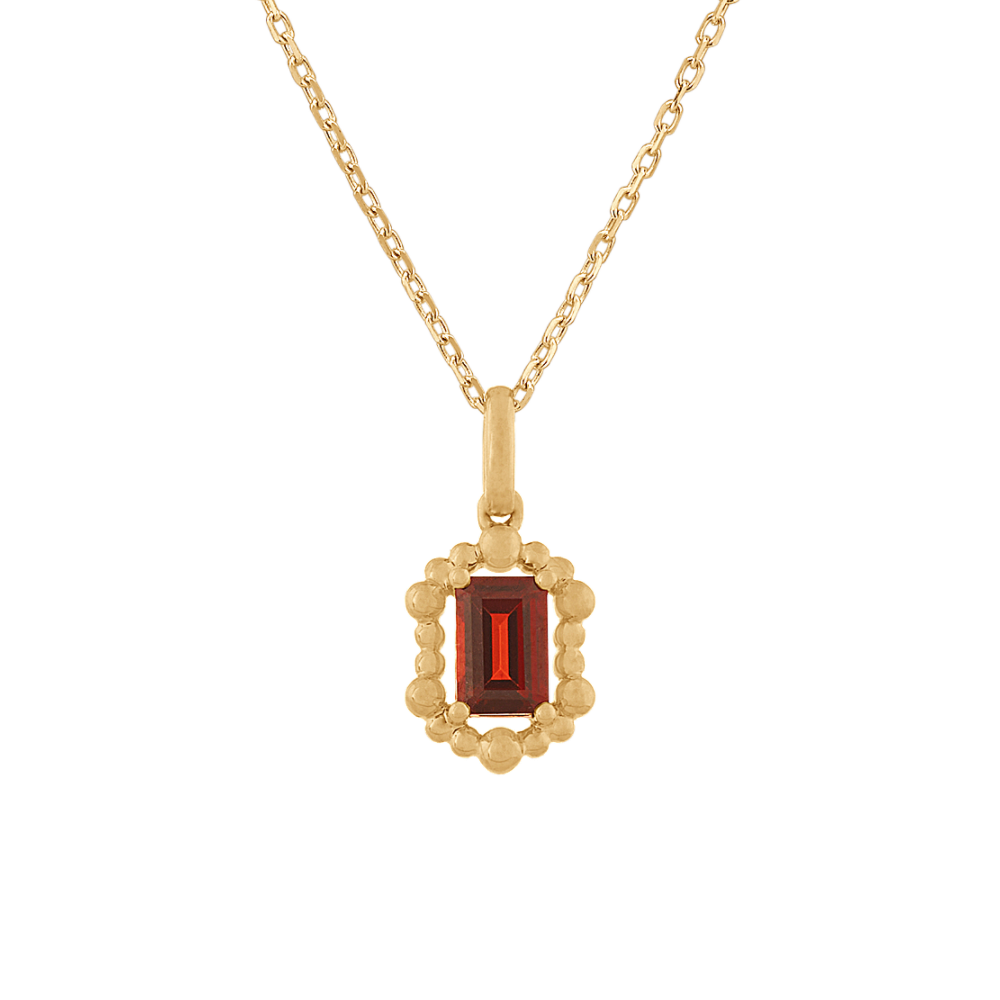 Red Natural Garnet Halo Pendant in 14K Yellow Gold (18 in)
