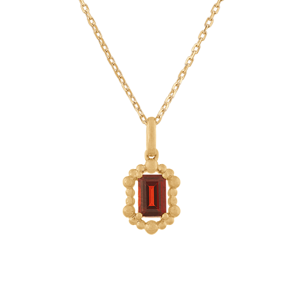 Red Garnet Halo Pendant in 14K Yellow Gold (18 in)