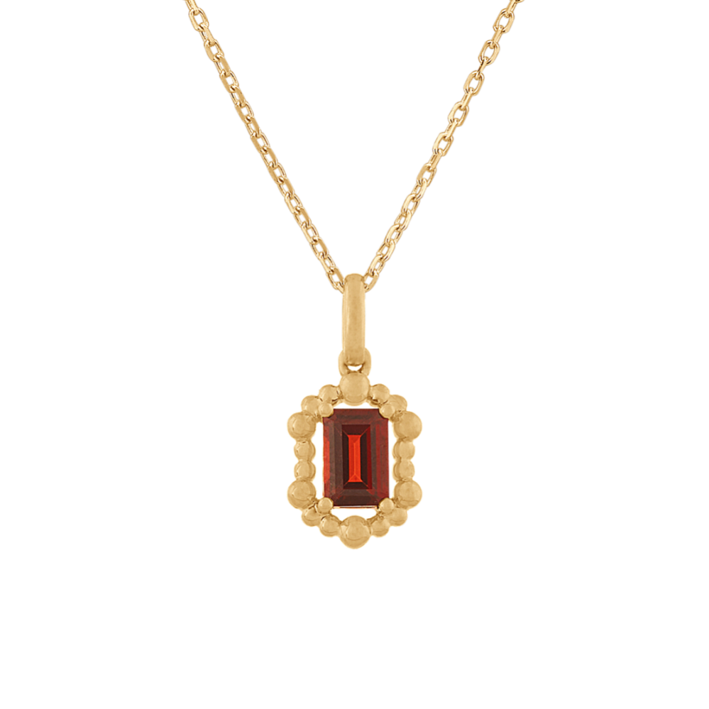 Red Garnet Halo Pendant in 14K Yellow Gold (18'')