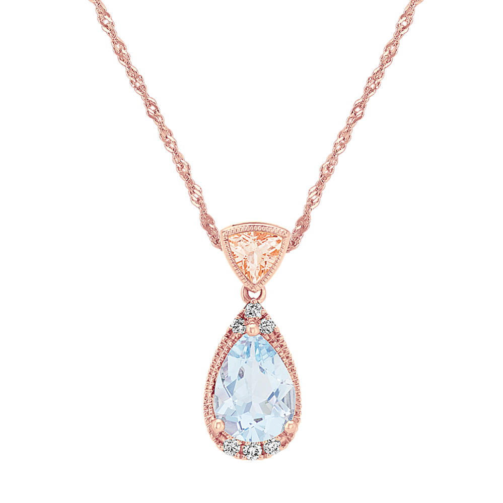Revelry Aquamarine, Morganite and Diamond Pendant in 14K Rose Gold (20 in)