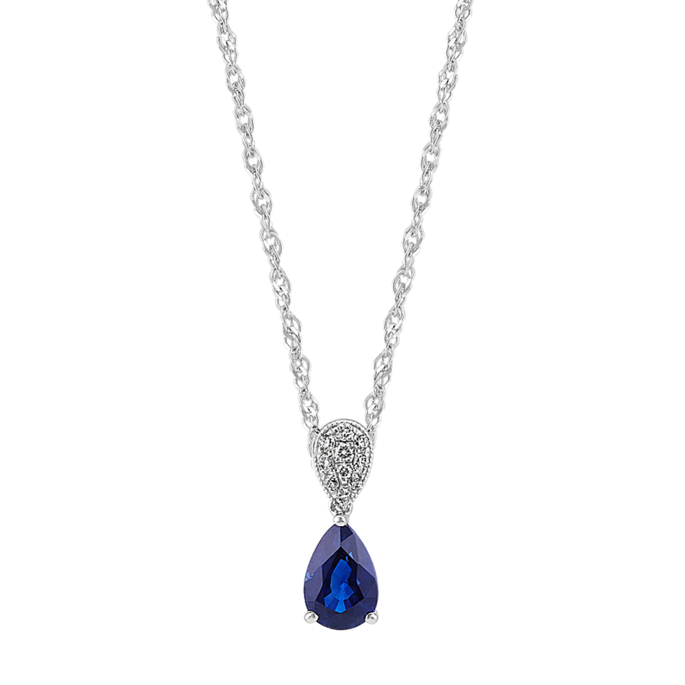Reverie Sapphire and Diamond Dangle Pendant in 14K White Gold (18 in)
