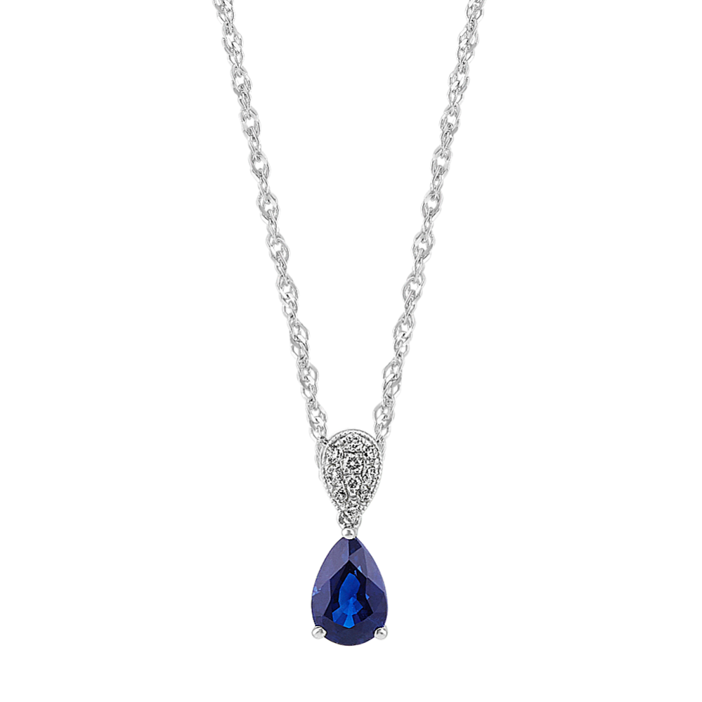 Reverie Sapphire and Diamond Dangle Pendant in 14K White Gold (18'')