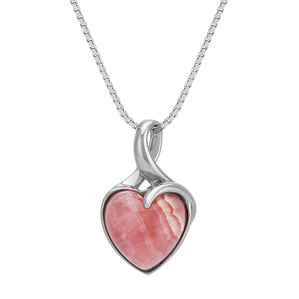 Rhodochrosite Heart Pendant in Sterling Silver (18 in)