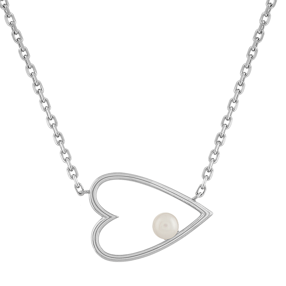 Robin East-West 4mm Pearl Accent Heart Necklace in Sterling Silver (18 ...