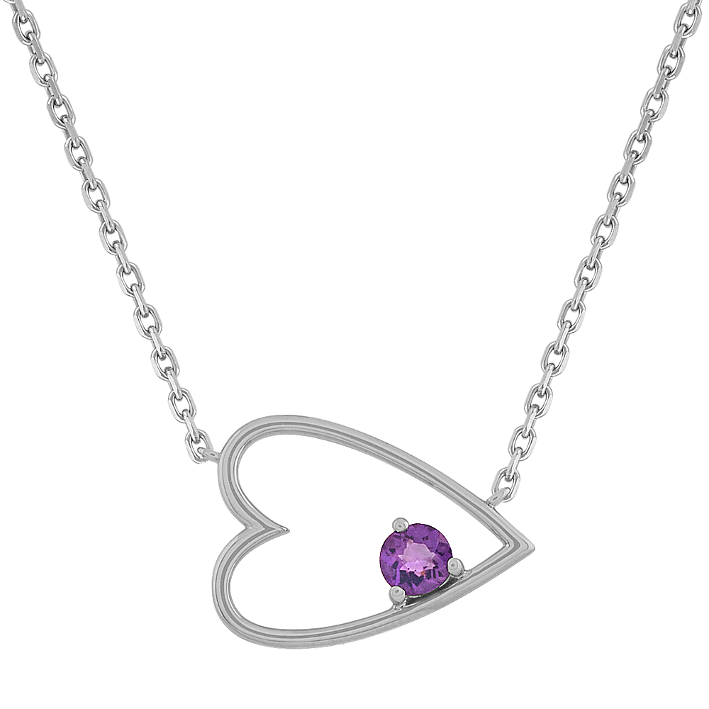 Robin East-West Amethyst Accent Heart Necklace in Sterling Silver (18 in)