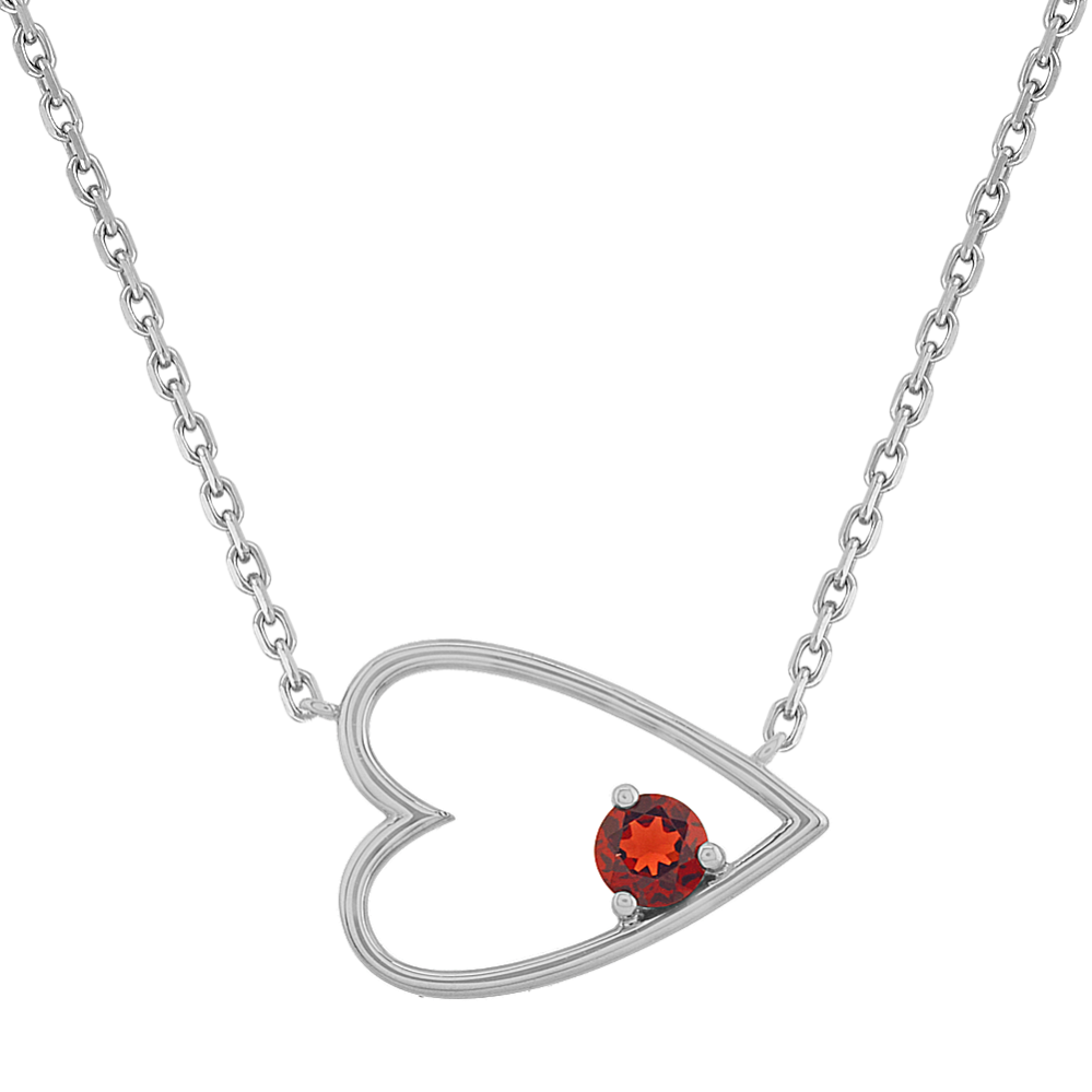 Robin East-West Garnet Accent Heart Necklace in Sterling Silver (18 in)