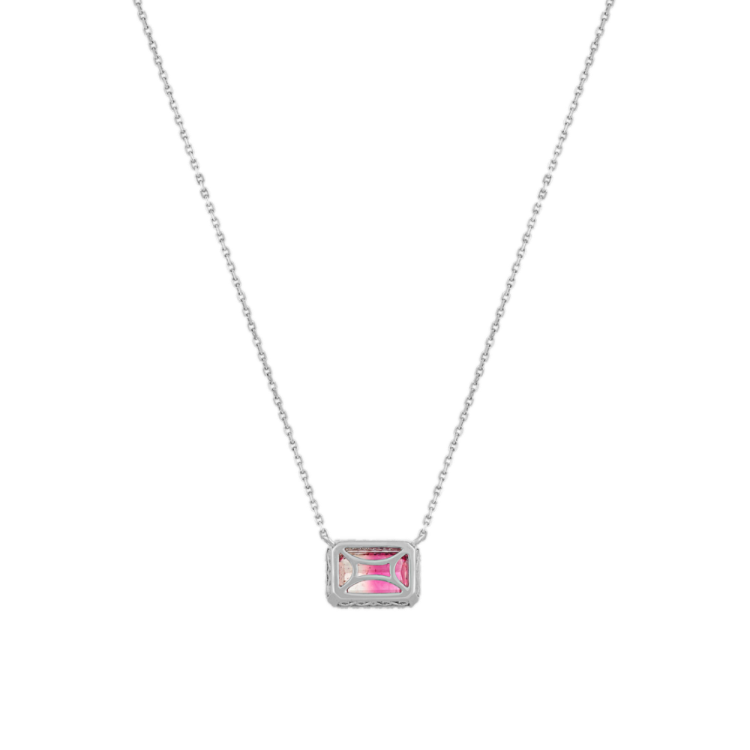 Natural Rose Tourmaline Natural Diamond Halo Necklace (20 in)