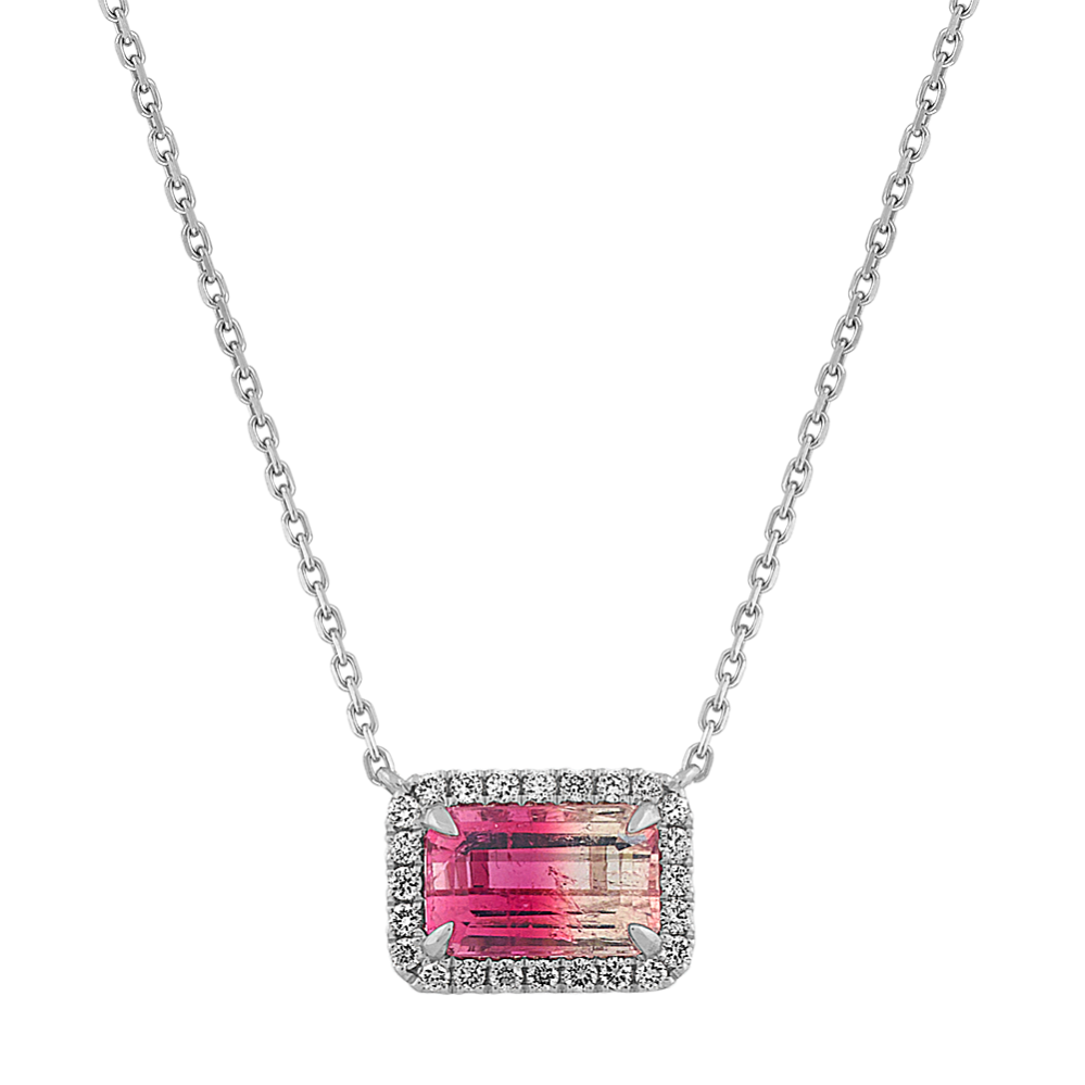 Rose Tourmaline Diamond Halo Necklace (20 in)