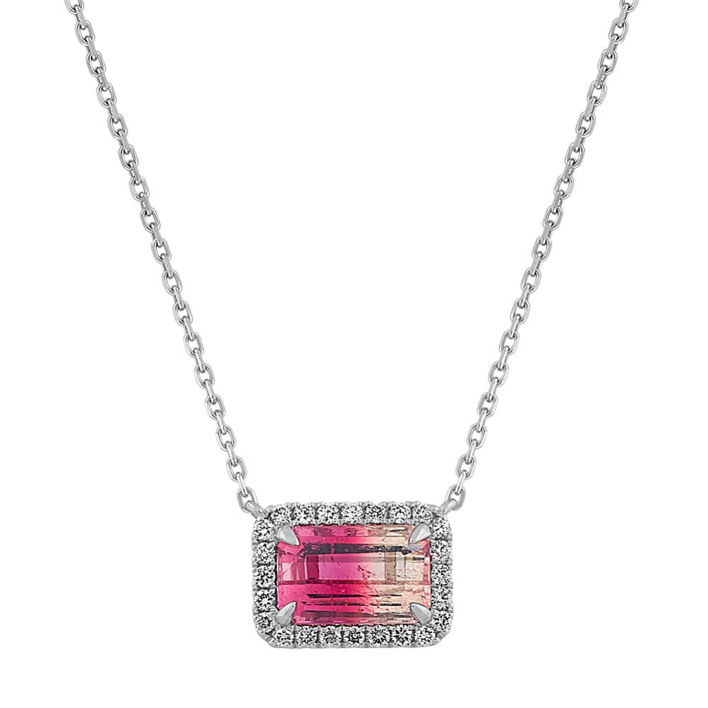 Rose Tourmaline Diamond Halo Necklace (20'')