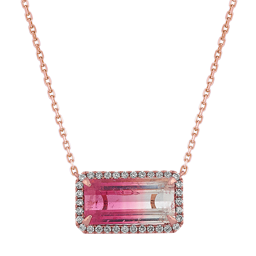Rose Tourmaline Diamond Halo Necklace (20'')