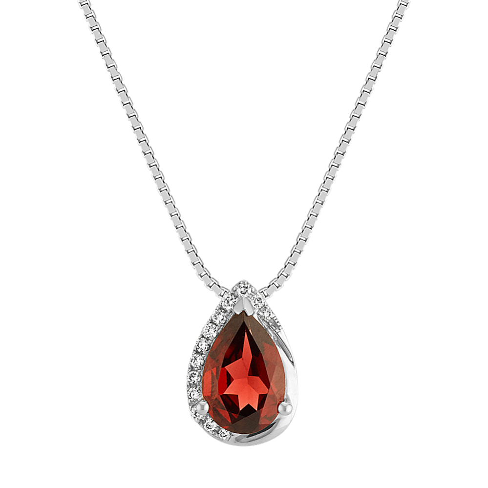 Rouge Garnet and Diamond Pendant in Sterling Silver (18 in)
