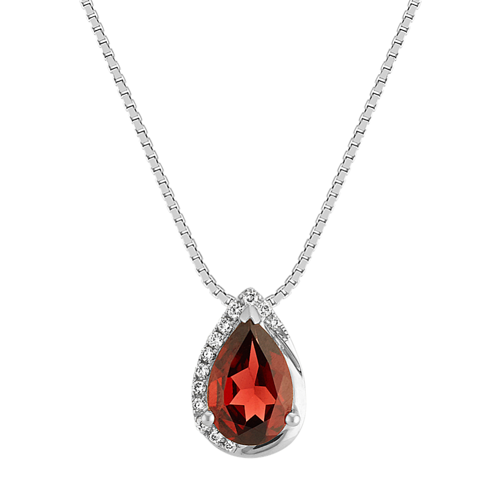 Rouge Garnet and Diamond Pendant in Sterling Silver (18'')