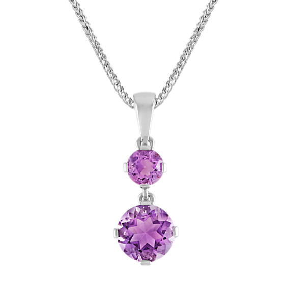 Round Amethyst Pendant in Sterling Silver (22 in)
