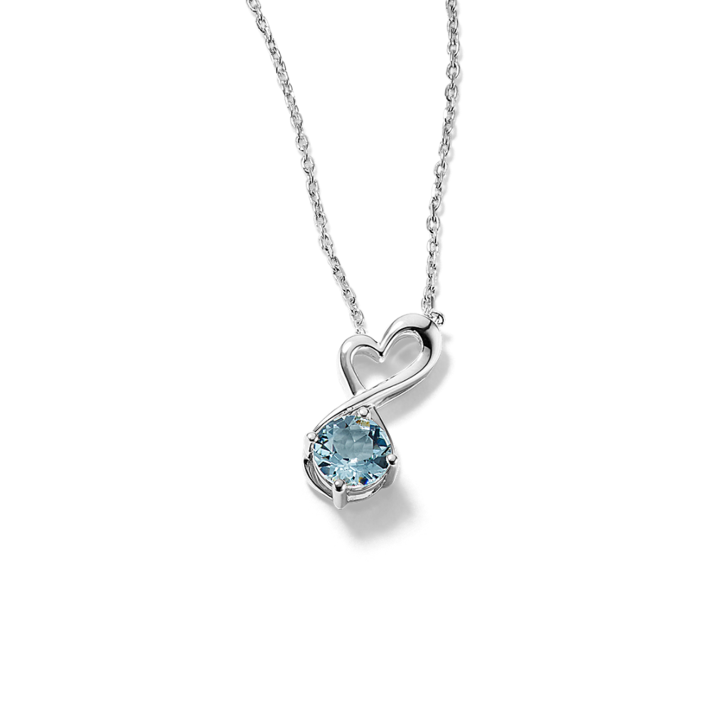 Suzette Natural Aquamarine Infinity Heart Pendant in Sterling Silver (18 in)