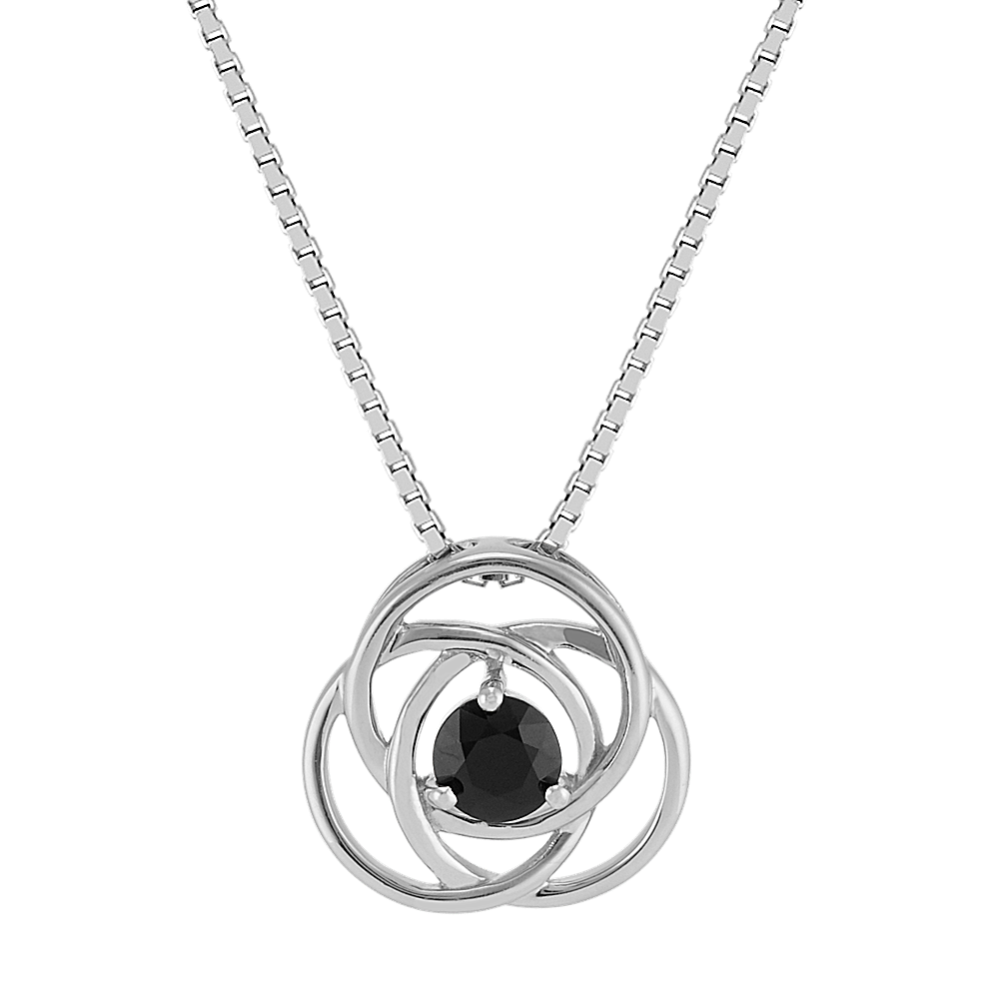 Round Black Sapphire Swirl Knot Sterling Silver Pendant (18 in)