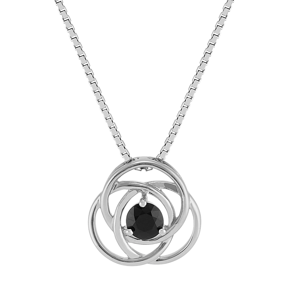 Round Black Sapphire Swirl Knot Sterling Silver Pendant (18'')