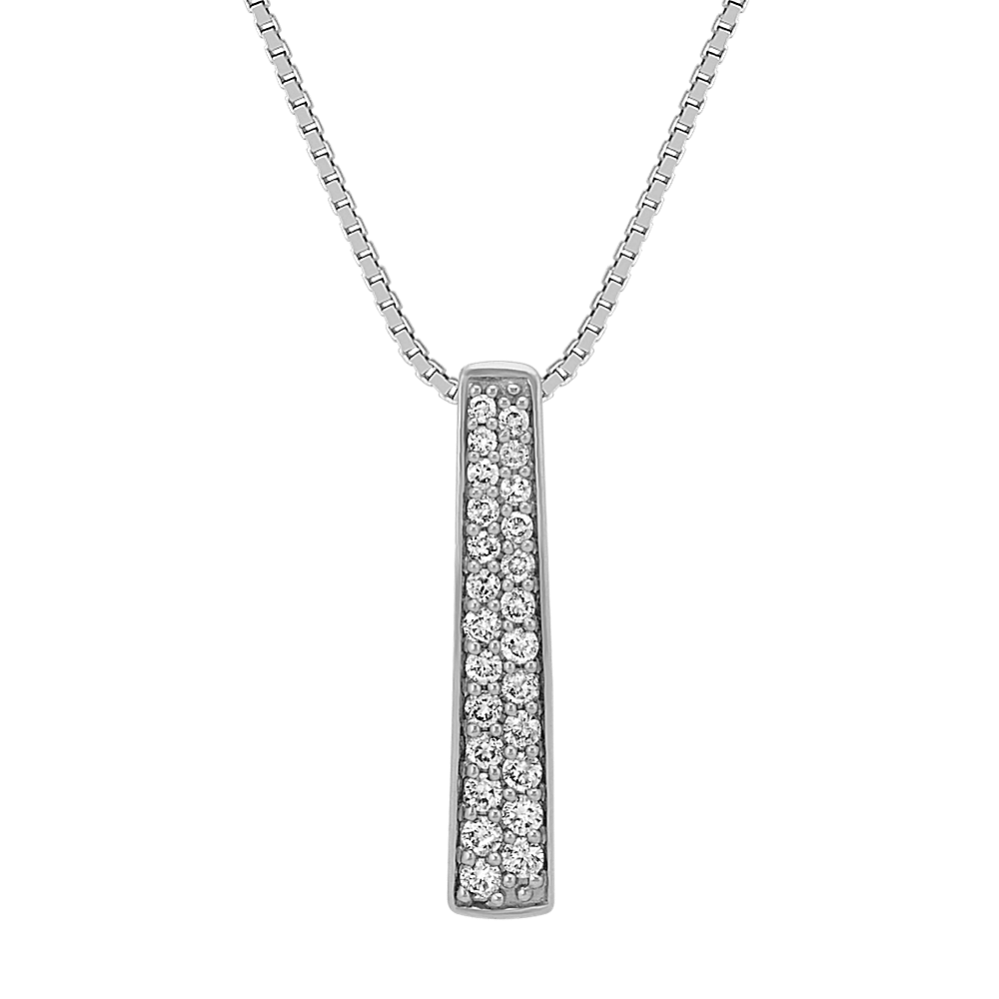 Round Diamond Arched Bar Pendant in 14k White Gold (18 in)