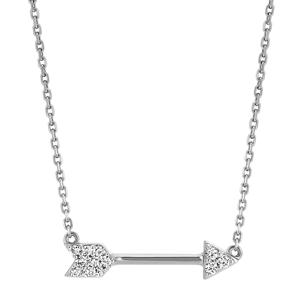 Round Diamond Arrow Necklace in 14k White Gold (16 in)