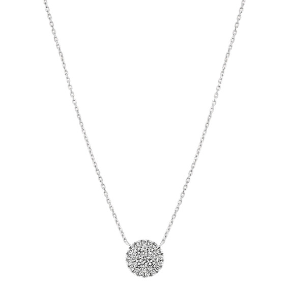 Round Diamond Cluster Necklace In 14k White Gold 18 In Shane Co