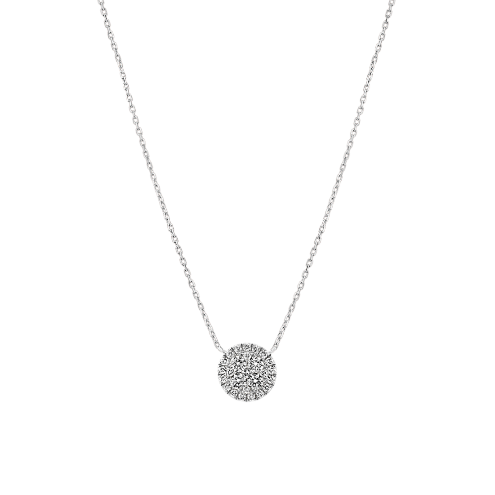 Round Natural Diamond Cluster Necklace in 14k White Gold (18 in)
