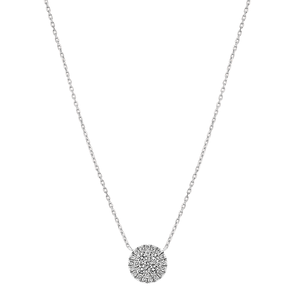 Round Diamond Cluster Necklace in 14k White Gold (18 in)