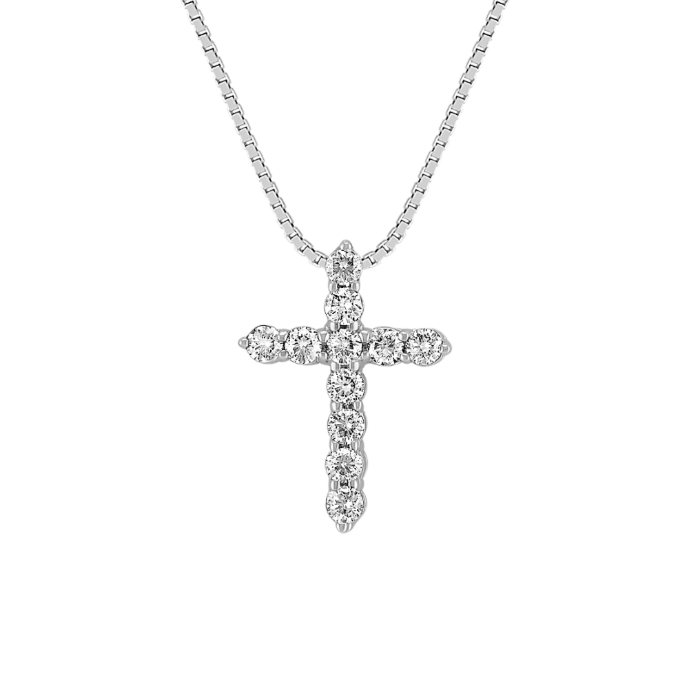 Round Diamond Cross Pendant in 14k White Gold (18 in.)