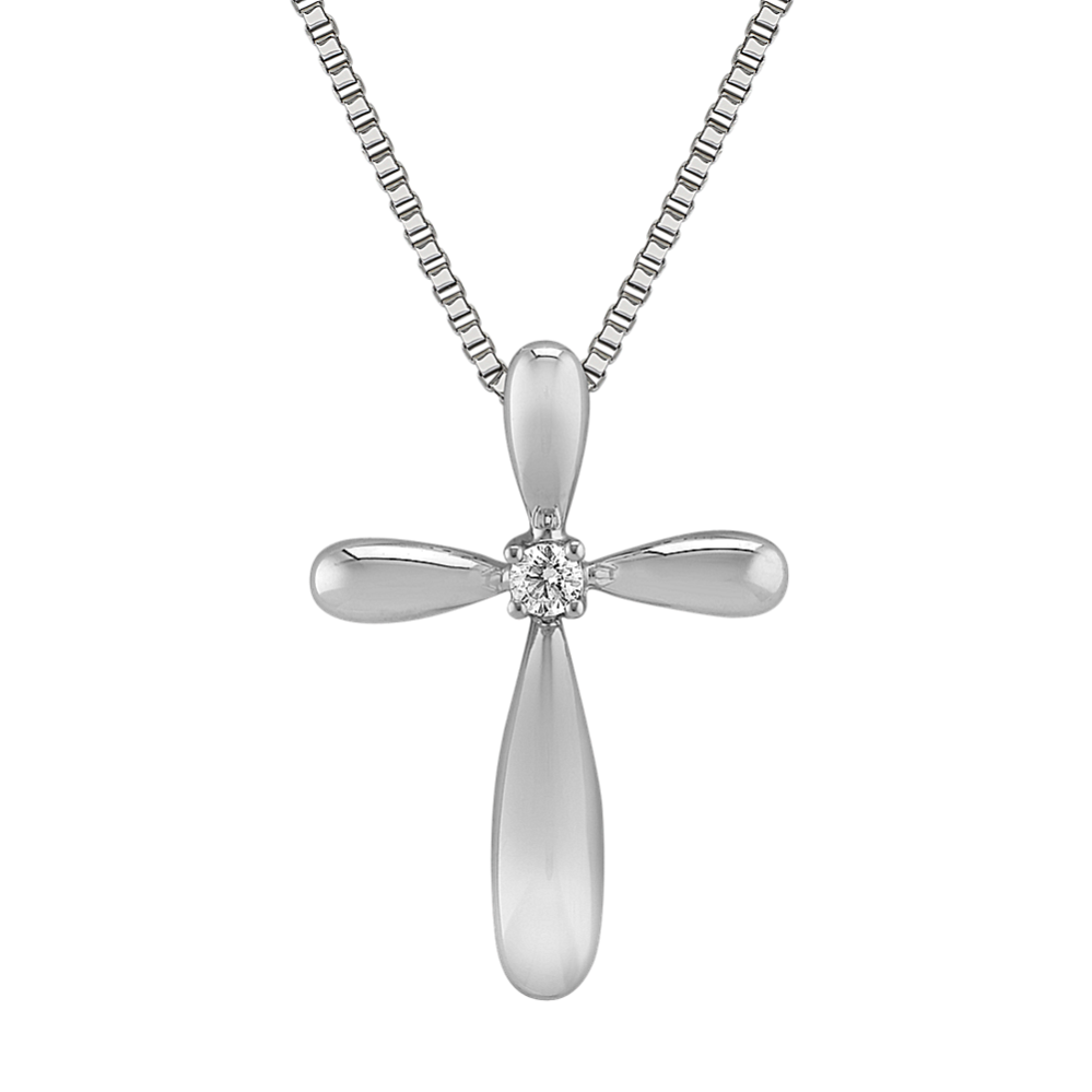 Round Diamond Cross Pendant in Sterling Silver (18'')