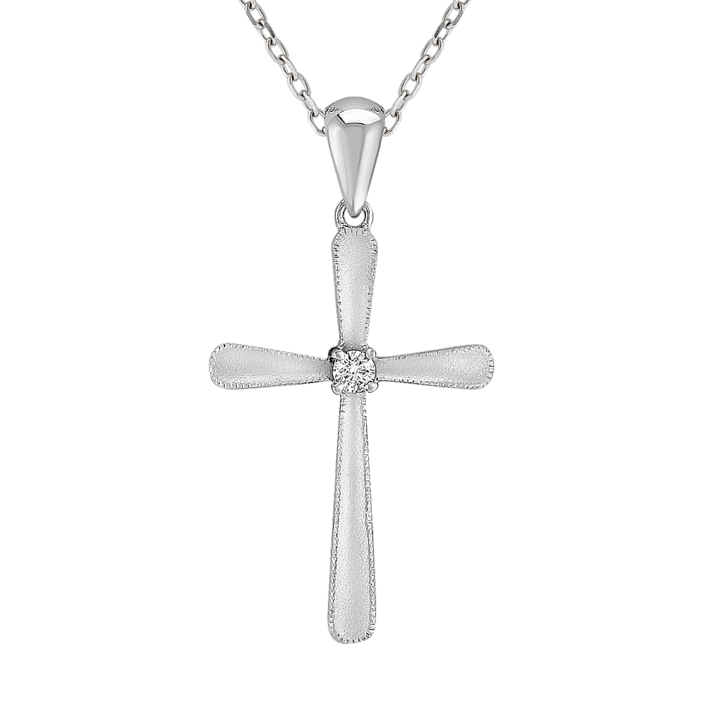 Round Diamond Cross Pendant in Sterling Silver (18'')