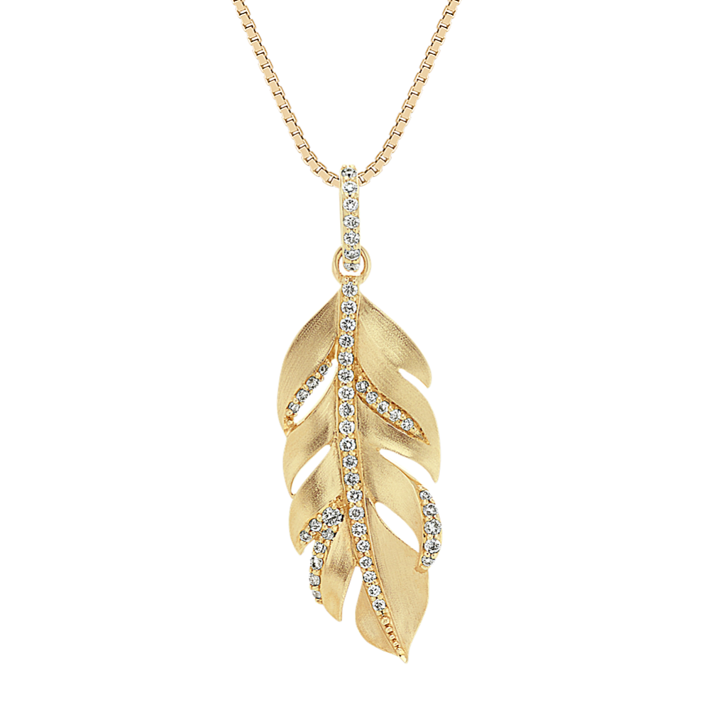 Round Diamond Leaf Pendant in 14k Yellow Gold (18 in)