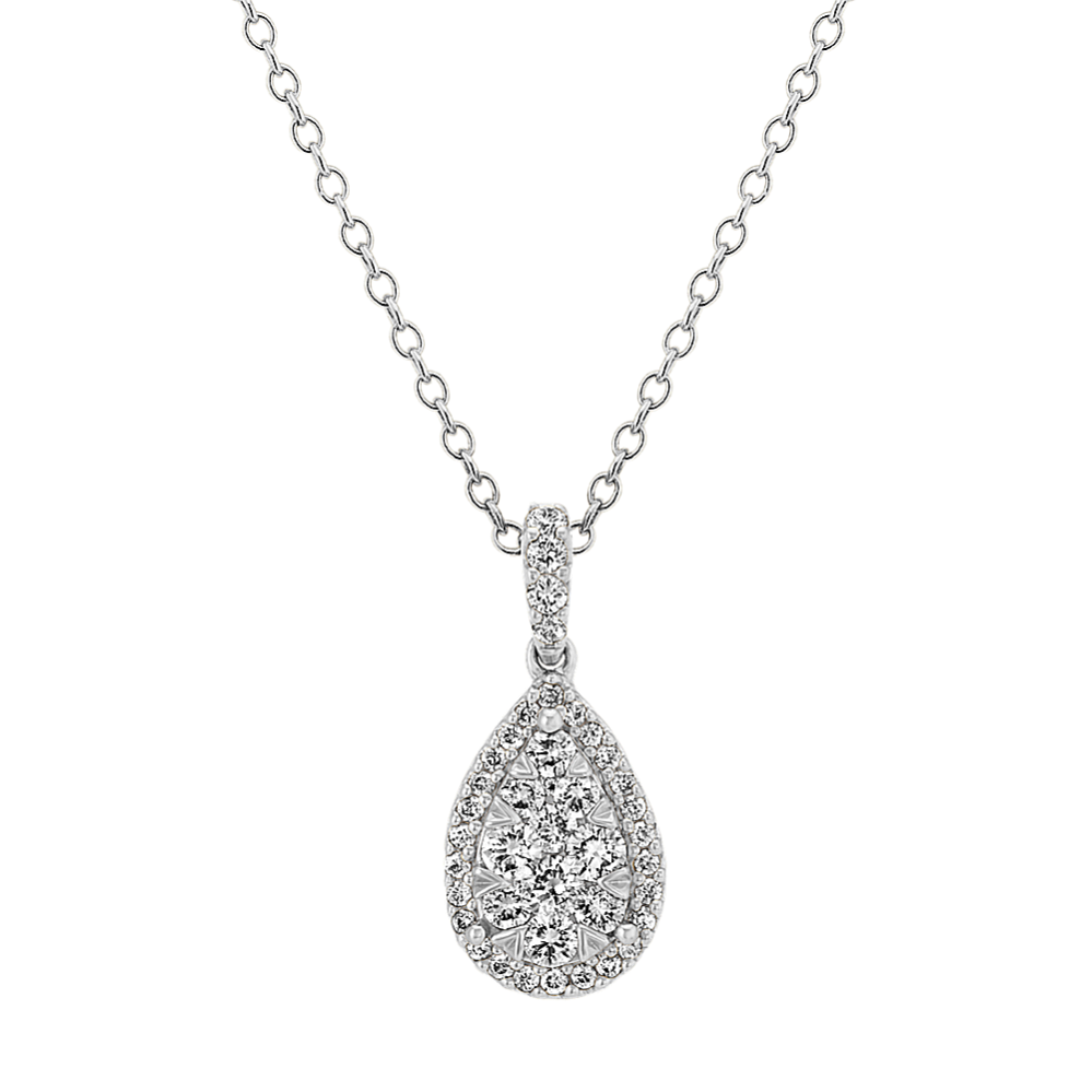 Round Diamond Teardrop Pendant in 14k White Gold (18'')