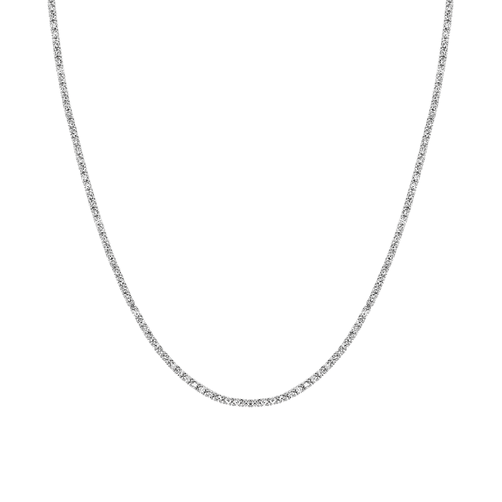 Round Natural Diamond Tennis Necklace in 14k White Gold (18 in)