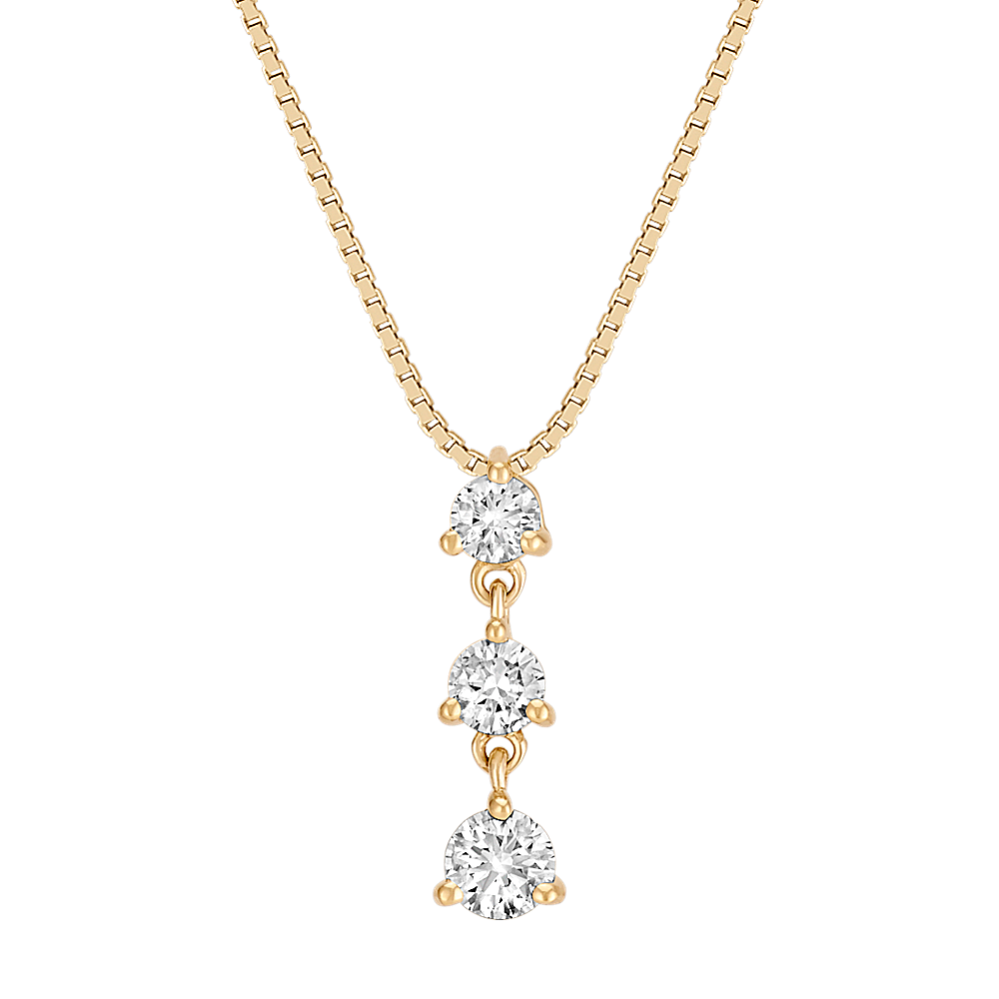 Round Diamond Three-Stone Pendant in 14k Yellow Gold (18'')