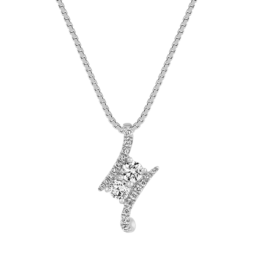 Round Diamond Two-Stone Pendant in 14k White Gold (18'')