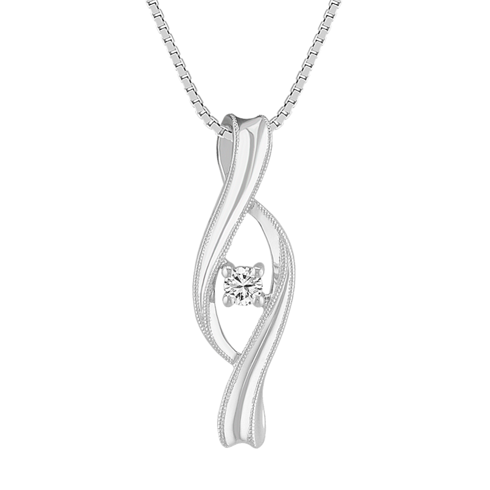 Round Diamond and Sterling Silver Pendant (18 in)