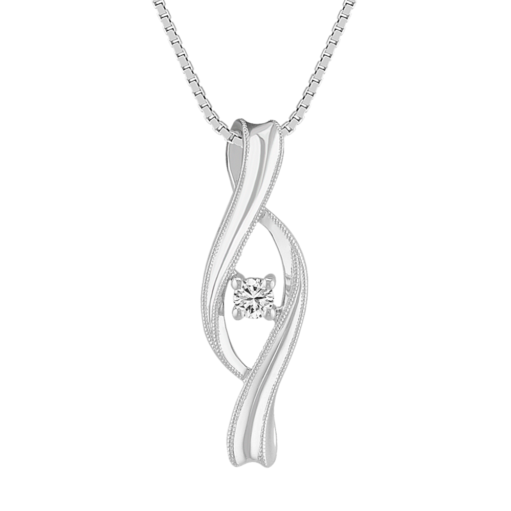 Round Diamond and Sterling Silver Pendant (18'')