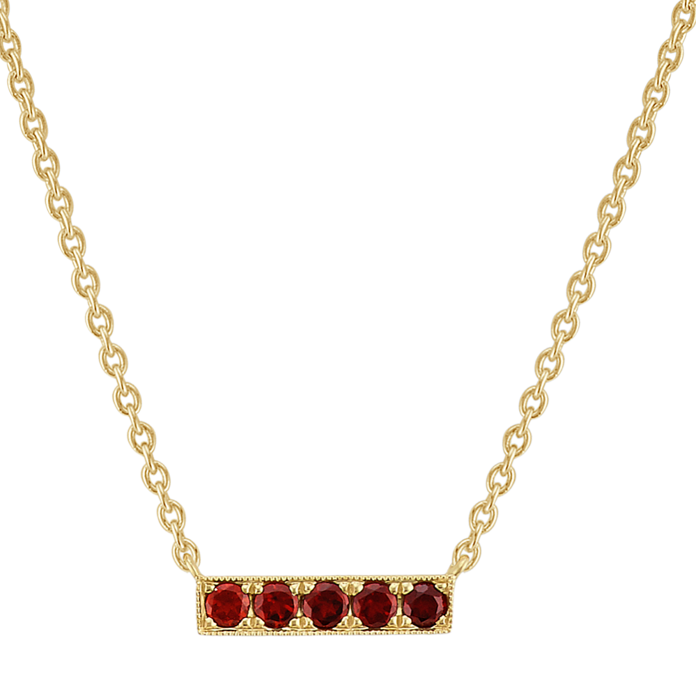 Round Garnet Bar Necklace in 14k Yellow Gold (18'')