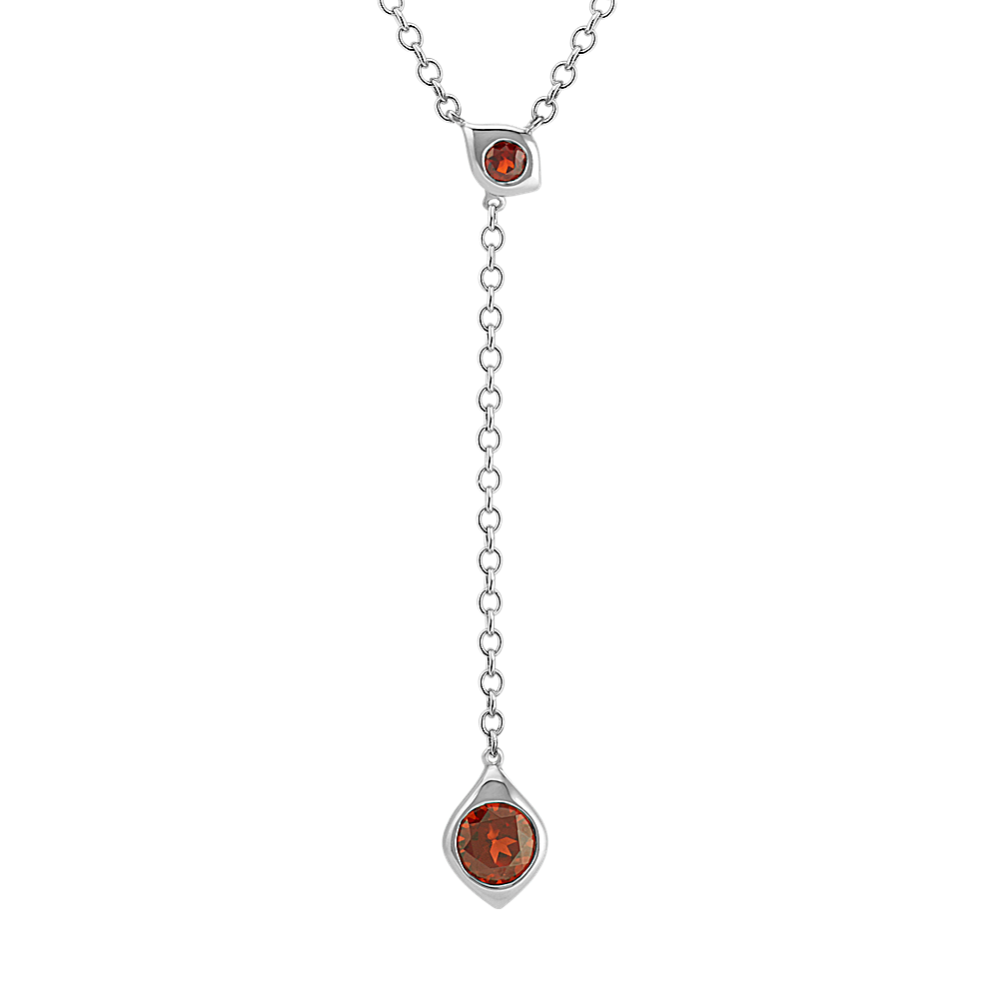 Round Garnet and Sterling Silver Y Necklace (17 in)