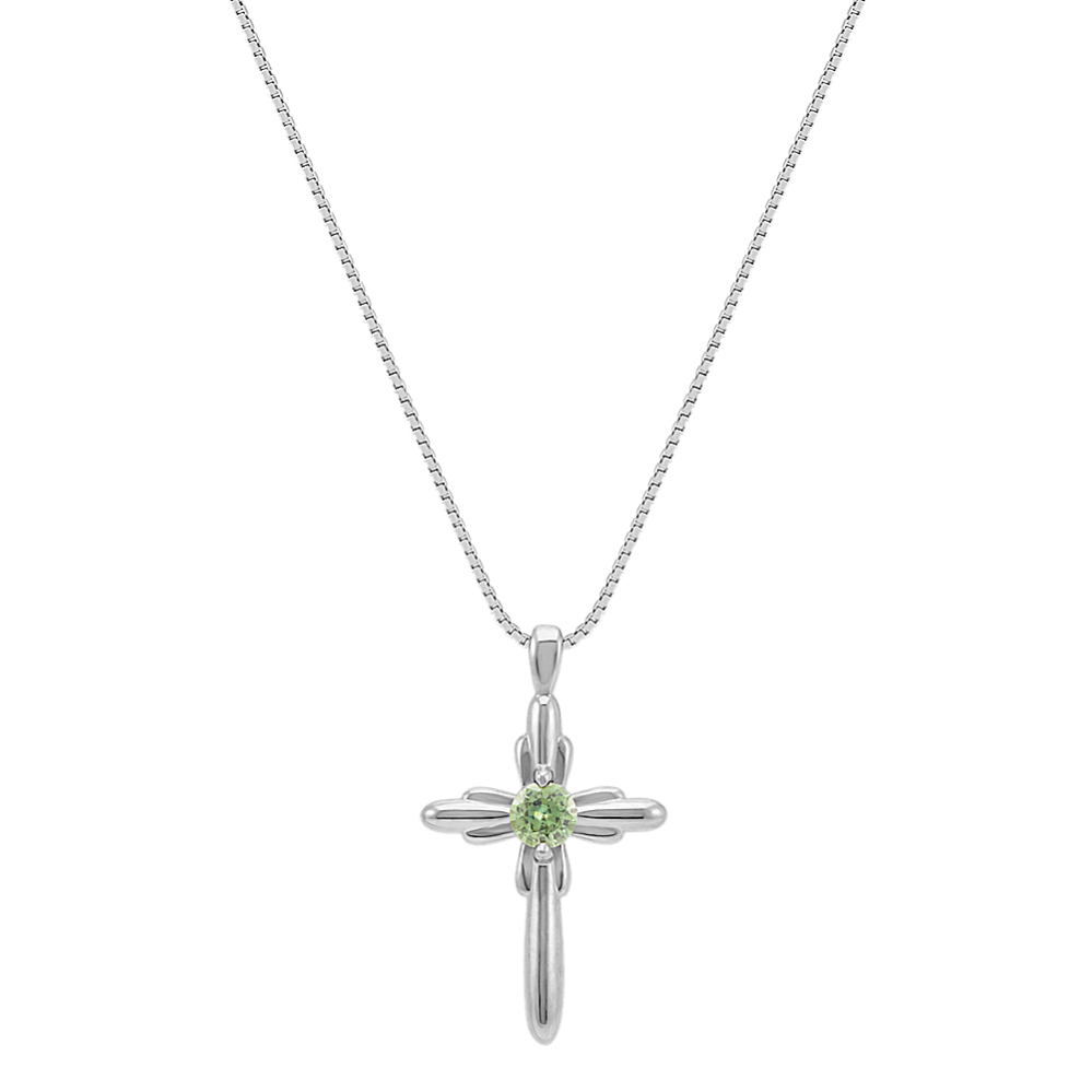 Round Green Sapphire Cross Pendant (18'')