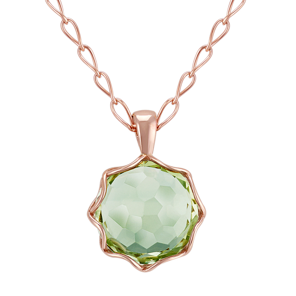 Round Green Quartz Pendant in 14k Rose Gold (16'')