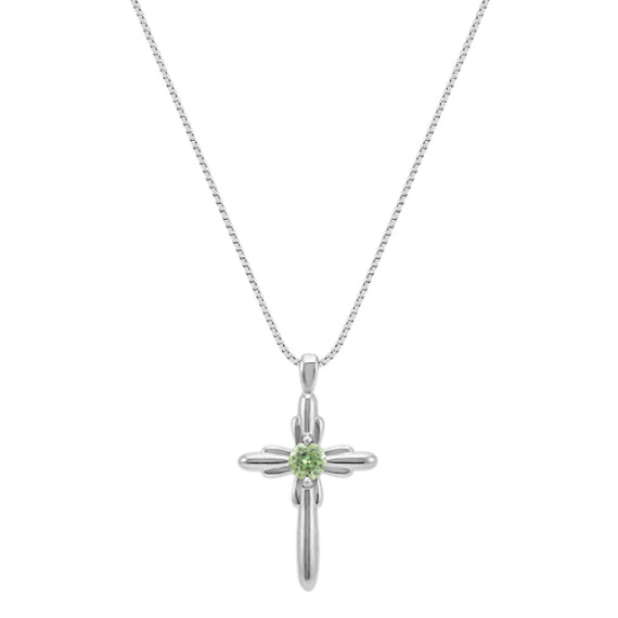 Round Green Sapphire Cross Pendant (18 in)