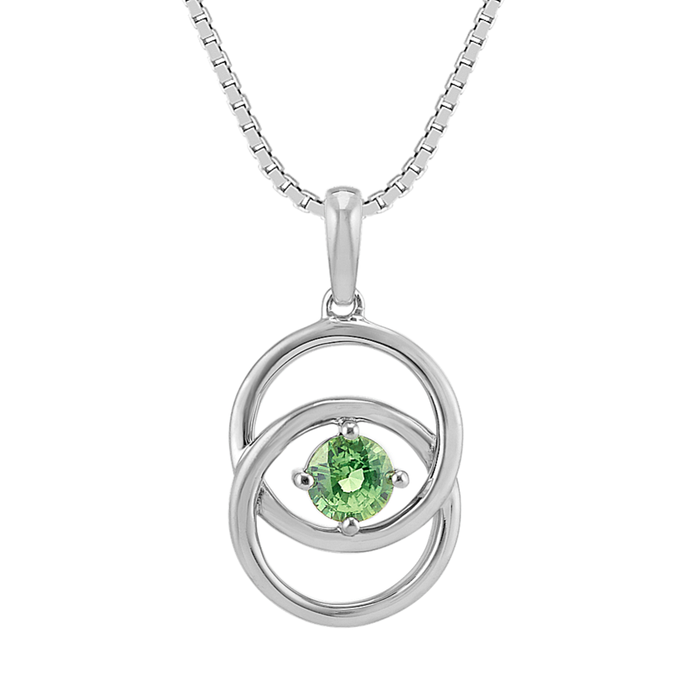 Round Green Sapphire Eclipse Pendant in Sterling Silver (18 in)