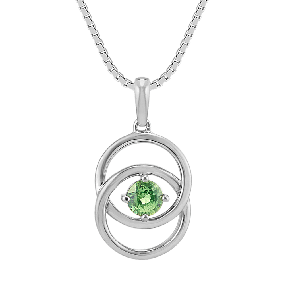 Round Green Sapphire Eclipse Pendant in Sterling Silver (18'')