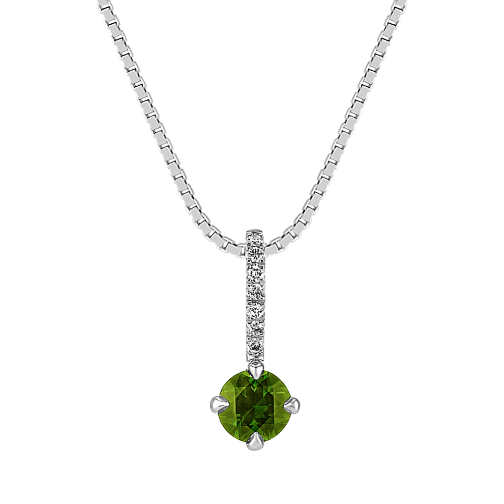 Round Green Sapphire and Round Diamond Pendant (18 in)