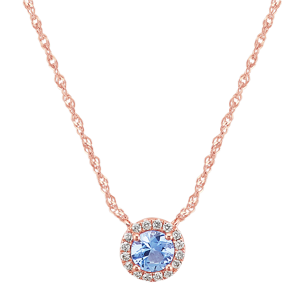 Round Ice Blue Sapphire & Diamond Necklace (18 in)