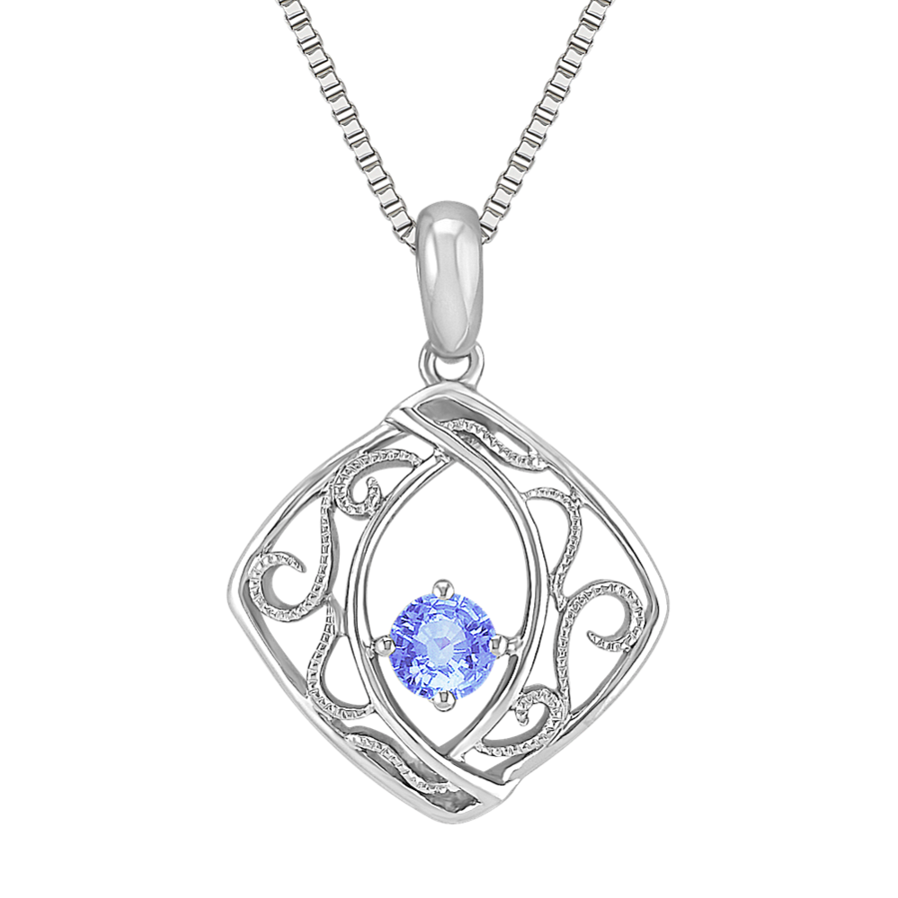 Round Ice Blue Sapphire and Sterling Silver Pendant (18 in)